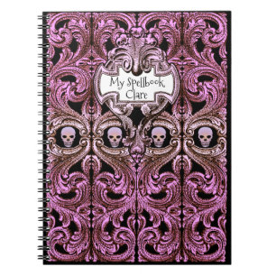 Anpassa Goth Lila Ornament & Skull Spellbook Anteckningsbok