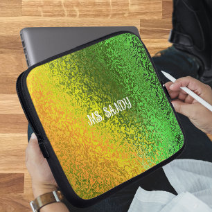 Anpassa Grönt och Gult i Namn Shiny-skuggor Laptop Fodral