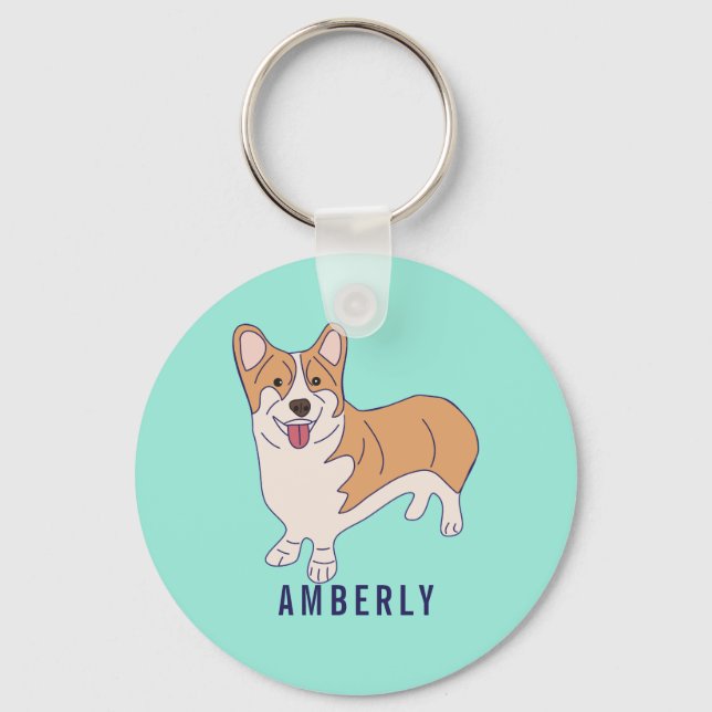 Anpassa Grönten Corgi Hund Mint Nyckelring (Framsida)