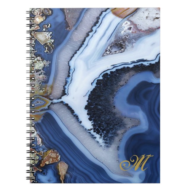 Anpassa Guld Vit Blå MARmor Journal Anteckningsbok (Framsidan)