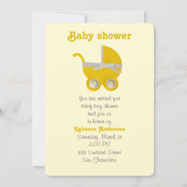 Anpassa, gult barnvagn och vit båge inbjudningar