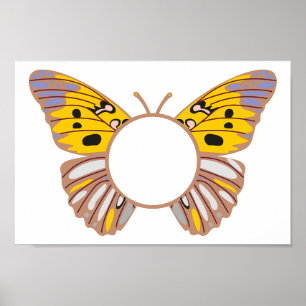 Anpassa Gult Butterfly Round Monogram Poster