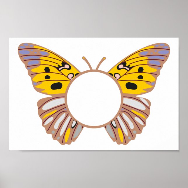 Anpassa Gult Butterfly Round Monogram Poster (Framsidan)