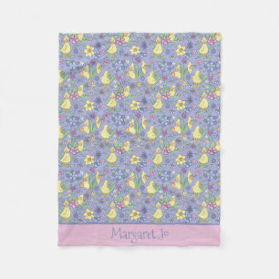 Anpassa Gult Duckling Wildblommor Cute Kids Fleecefilt