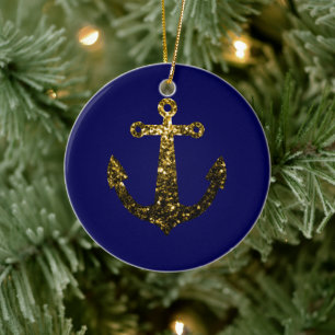 Anpassa Gult Guld-miniatyrdiagram, marinblått Julgransprydnad Keramik