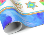 Anpassa Helgdag HANUKKAH Blue Wrapping Papprare Presentpapper<br><div class="desc">LYCKLIG HANUKKAH Helgdag stil Wrapping Papprare med Chanukah-symboler: Menorah, Dreidel, Magen David och guld"Lycklig Hanukkah". PERSONLIG ANPASSNINGSBAR Gift Wrap! Helgdag Väcker Papprare perfekt till festen under säsongen . Unik Hanukkah som är papprare för dina gåvor! Kan vara personlig med din text, ditt favoritminne eller bild. Ljug på dina nära ansikten...</div>