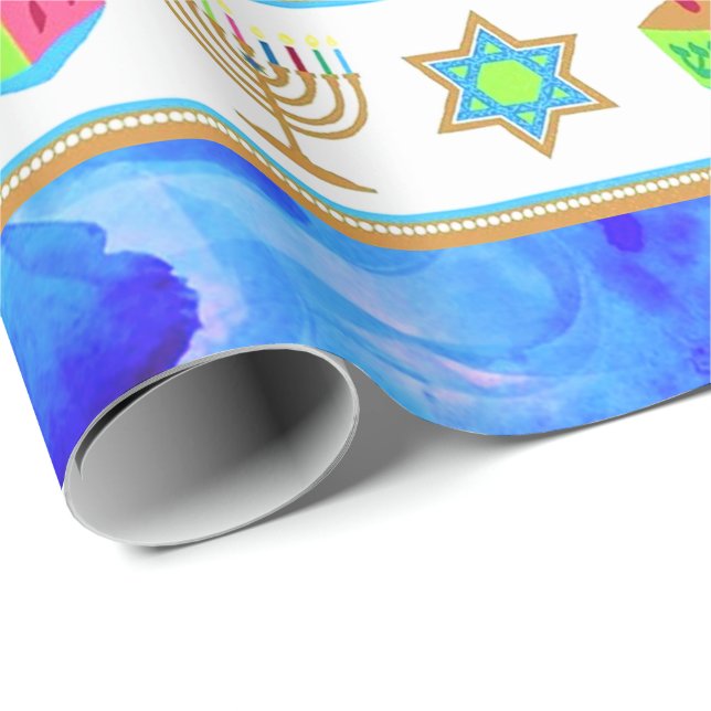 Anpassa Helgdag HANUKKAH Blue Wrapping Papprare Presentpapper (Rullad Hörn)