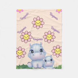 Anpassa Hippo Baby Blanket-design med blomma Fleecefilt