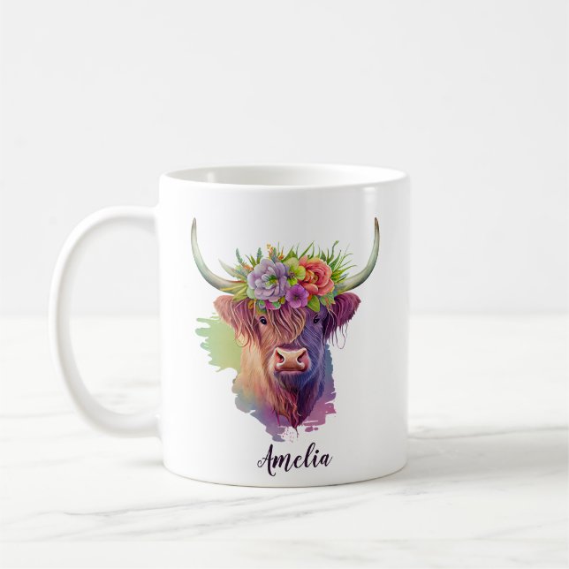 Anpassa höglandskassor Krona Watercolor Kaffemugg (Vänster)