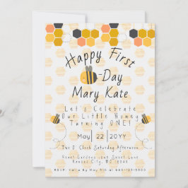 Anpassa honungsbin och blommor första födelsedagen inbjudningar