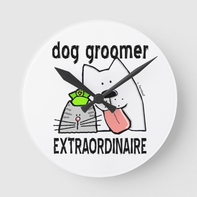 Anpassa hund Groomer Extraordinaire Rund Klocka (Framsida)
