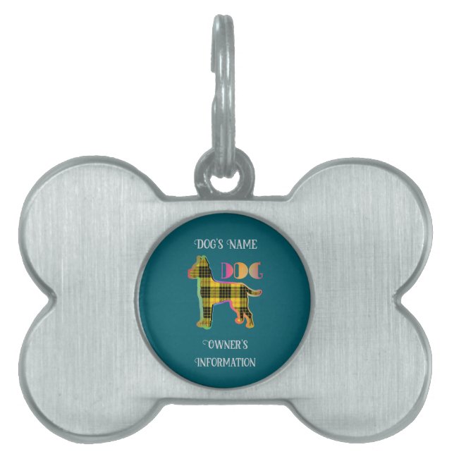 Anpassa HUND Play Teal Bone för Gult ID-bricka Husdjur (Framsidan)
