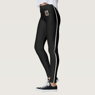 Anpassa Husdjurs Foto Text Vit Rand Svart Sport Leggings