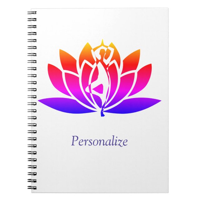Anpassa Illustrated Lotus Flower och Yoga Pose Anteckningsbok (Framsidan)