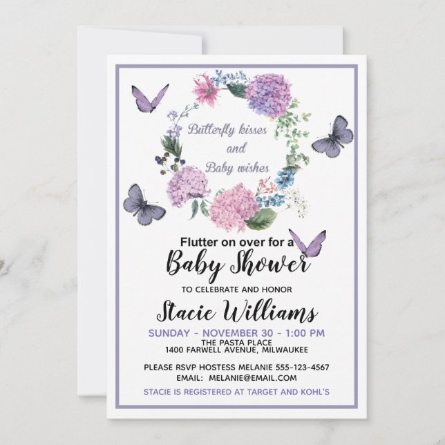 Anpassa inbjudan till Butterfly Kisses Baby Shower (Framsida)