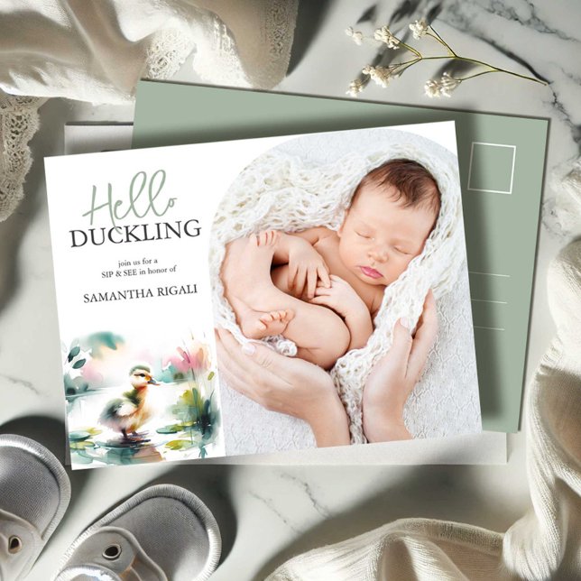 Anpassa inbjudningar Sip och se (Sip and see gender neutral baby shower invitations watercolor duck by Do Tell A Belle)