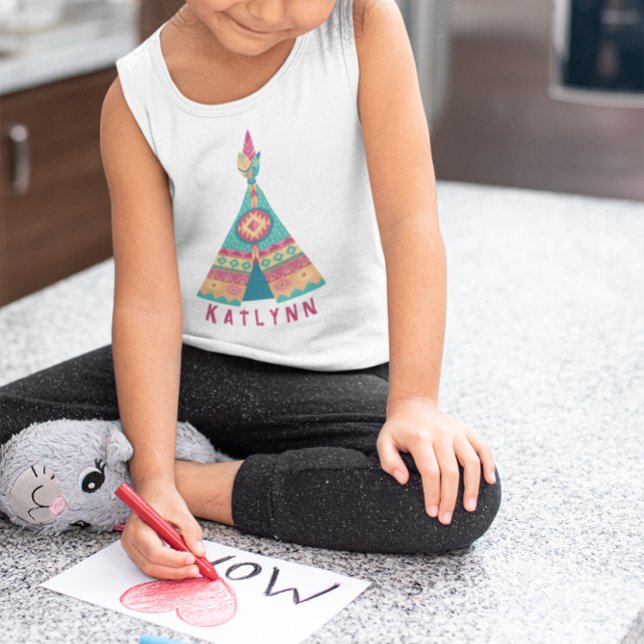 Anpassa inhemsk amerikansk Rosa och blå flickor T Shirt (Personalize Native American Pink and Blue Girls Baby T-Shirt )