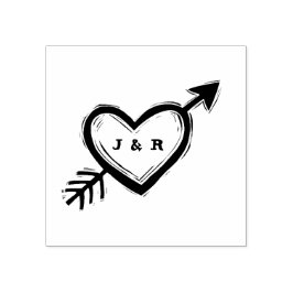 Anpassa Initialer Heart med pil Linocut-utseende Stämpel