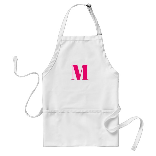Anpassa inledande shock rosa fuchsia-vit i monogra förkläde (Framsidan)