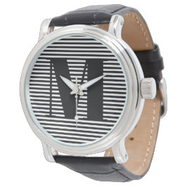 Anpassa inledande svartvit rand i monogram armbandsur