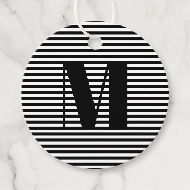 Anpassa inledande svartvit rand i monogram gåvor etiketter (Framsida)