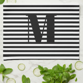 Anpassa inledande svartvit rand i monogram kökshandduk