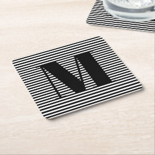 Anpassa inledande svartvit rand i monogram underlägg papper kvadrat