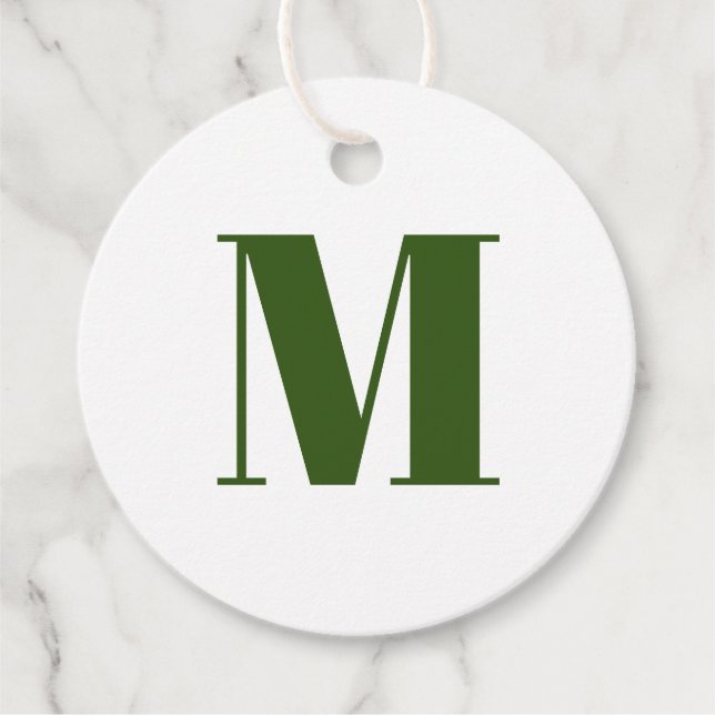 Anpassa inledande vit grönt i monogram gåvor etiketter (Framsida)