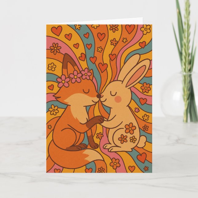 Anpassa Inside Fox & Rabbit Alla hjärtans dag Kort (Framsida)