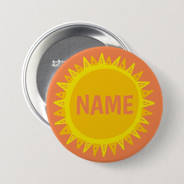 ANPASSA IT Gult Orange Sunshine Namn bricka Knapp (Framsida & baksida)