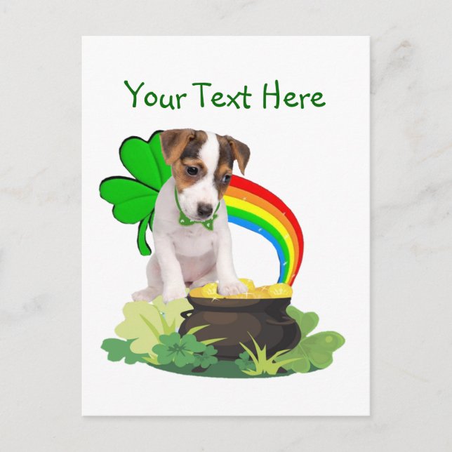 Anpassa Jacken Russell Puppy St Pattys Day Card Vykort (Framsida)