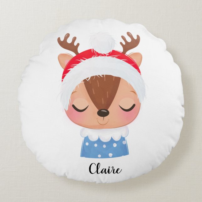 Anpassa jul Sleeping Rener Ansikte Rund Kudde (Framsidan)