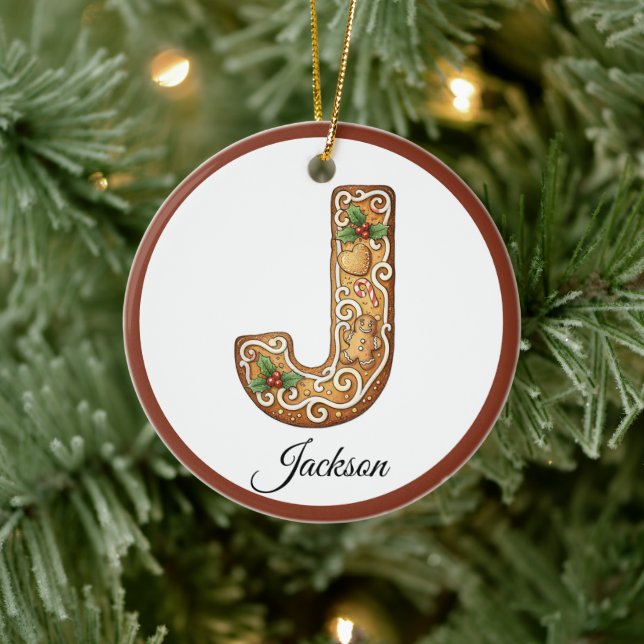 Anpassa julens pepparkaksbokstav J monogram Julgransprydnad Keramik (Träd)
