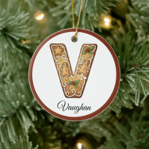 Anpassa julens pepparkaksbokstav V monogram Julgransprydnad Keramik