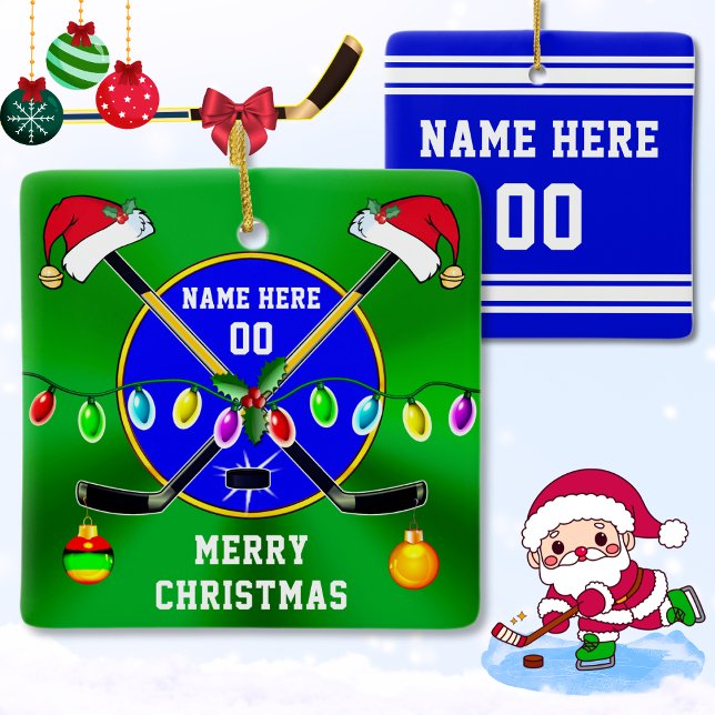 Anpassa, Julklapp för hockeyspelare Julgransprydnad Keramik (Hockey Ornaments. Christmas gifts for hockey players. Personalized hockey christmas ornaments. Cheap)