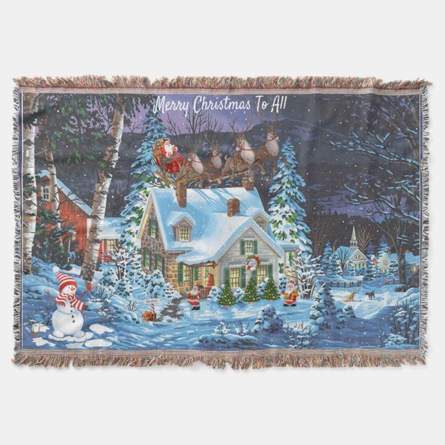 Anpassa julvinterscenen Santa Sleigh Th Filt (Framsidan)