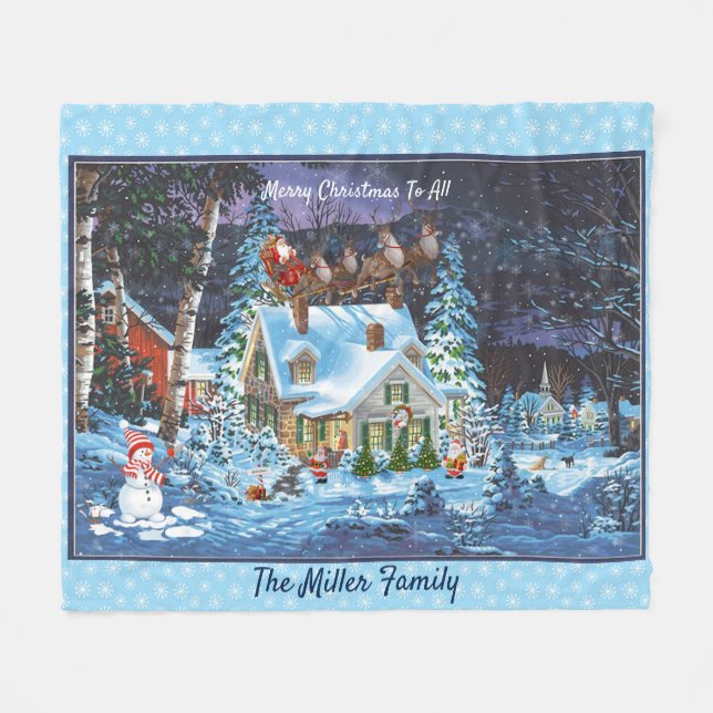 Anpassa julvinterscenen Santa Sleigh Th Fleecefilt (Framsidan (Horisontell))