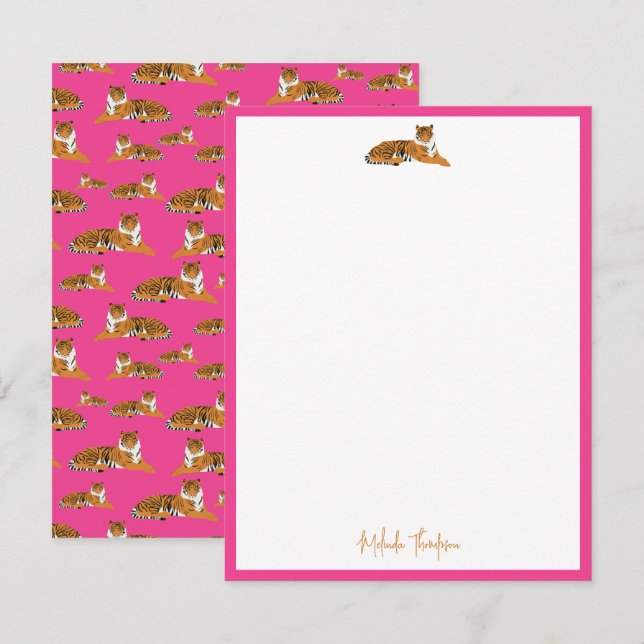 Anpassa Jungle Tiger-skript för Orange av Rosa Anteckningskort (Fram/baksida)