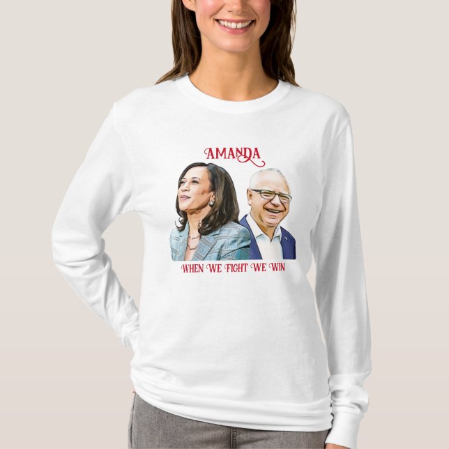Anpassa Kamala Harris Tim Walz 2024 T Shirt (Framsida)