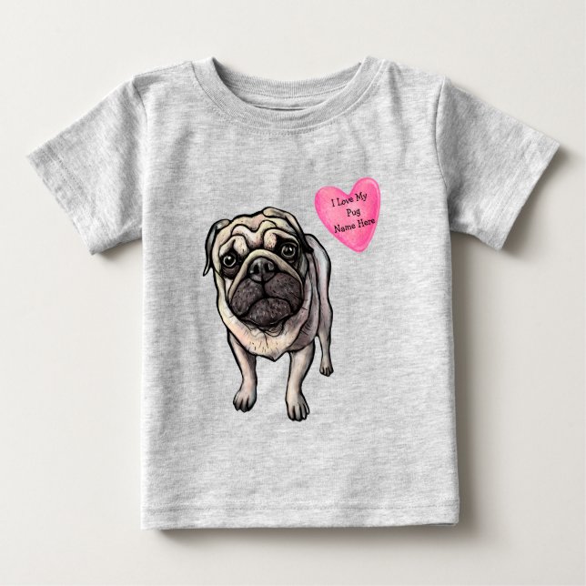 Anpassa Kärlek Min Mops Hund Djur T Shirt (Framsida)