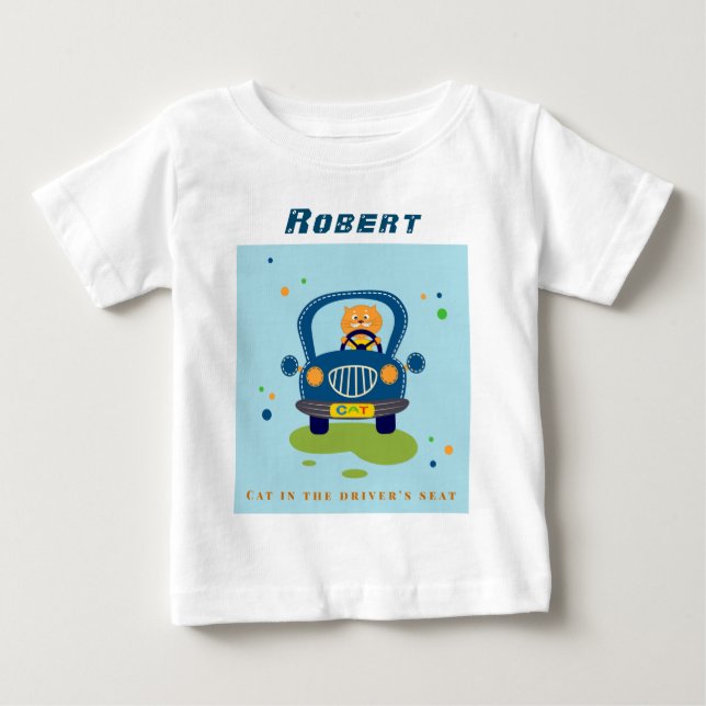Anpassa katt i Cute Blue Car T Shirt (Framsida)