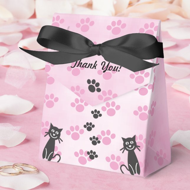 Anpassa katten rosa svarta tassavtryck förmån box presentaskar (Bröllop)