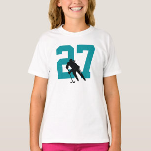 Anpassa kvinnlig Hockey Player Namn Number Teal T Shirt