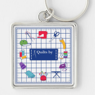 Anpassa Label Quilt Time Fyrkantig Silverfärgad Nyckelring