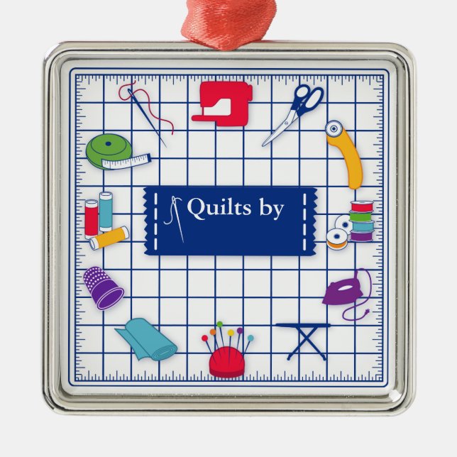 Anpassa Label Quilt Time Julgransprydnad Metall (Framsidan)