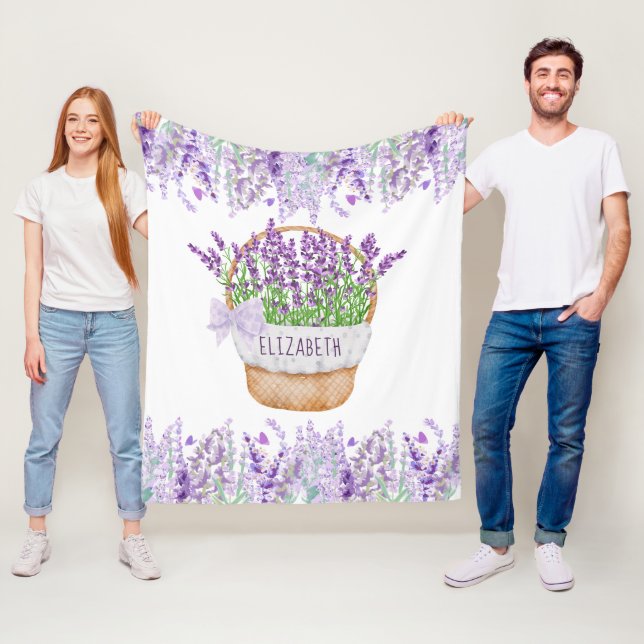 Anpassa Lavender Blommigt Lila Grönt Basket Fleecefilt (På plats)
