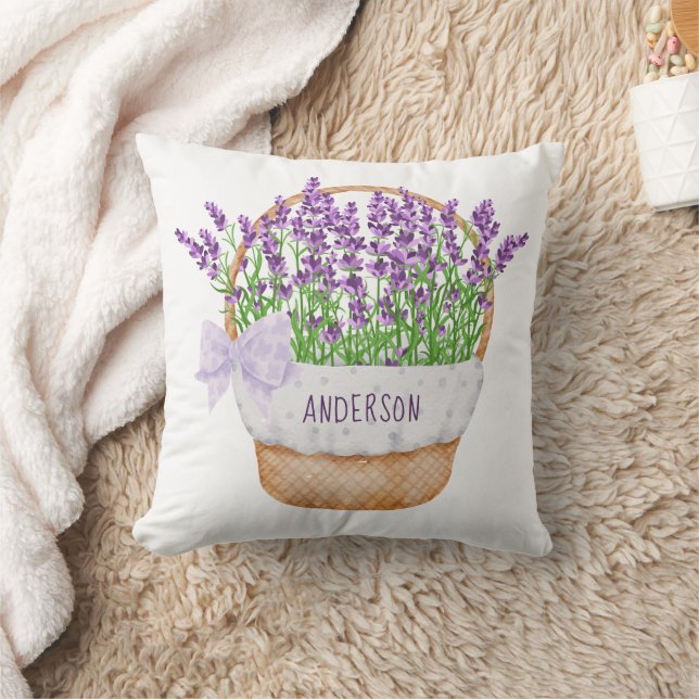 Anpassa Lavender Blommigt Lila Grönt Basket Kudde (Filt)