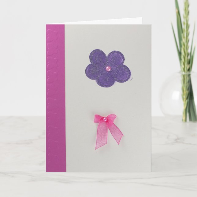 Anpassa Lila blomma och rosa båge Kort (Framsida)