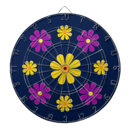 Anpassa, lila gula blommor på mörk blått darttavla