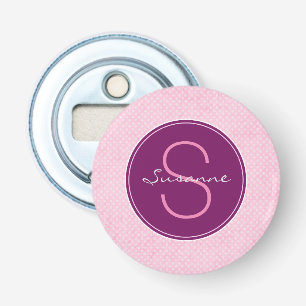 Anpassa Lila Monogram Circle på Rosa Polka-punkt Flasköppnare